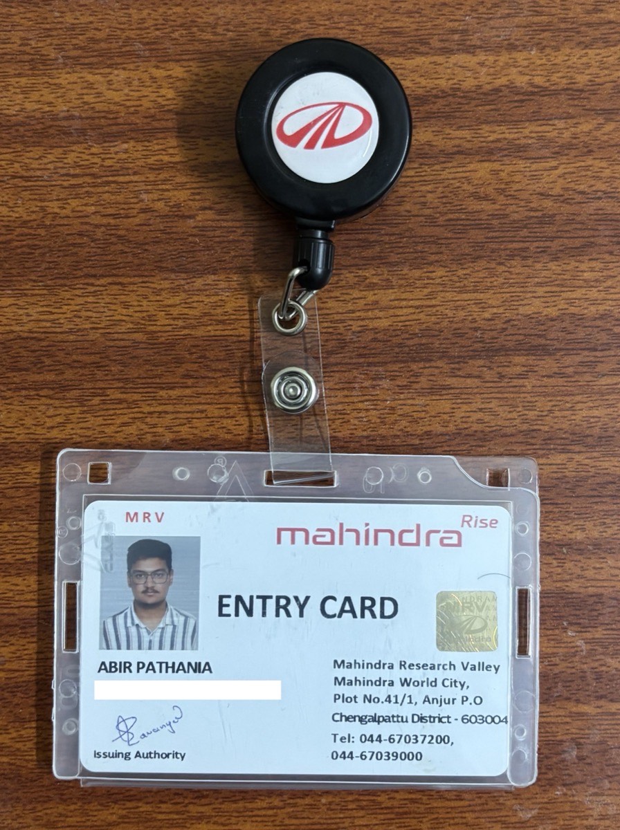 Mahindra Research Valley entry card, Chennai