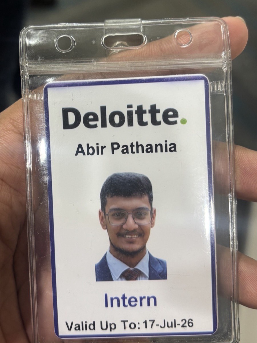 Deloitte USI intern ID card showing Valid Up To 17 Jul 26